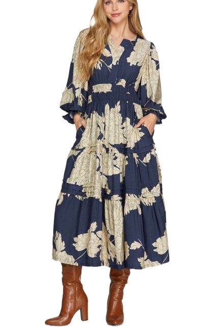 Floral Print Woven Midi Dress