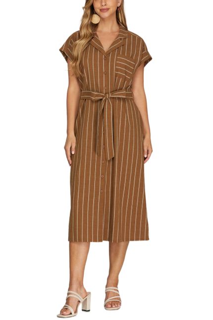 Striped Button Down Midi Dress