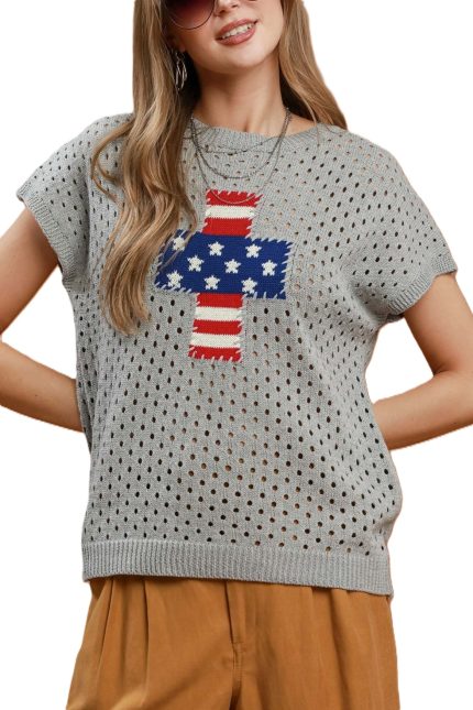 Americana Flag Short Sleeve Knit Sweater