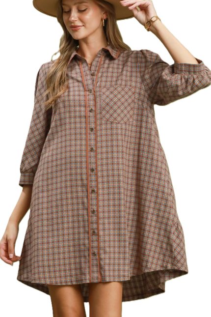 Plaid Button Down Oversized Shirt Dress