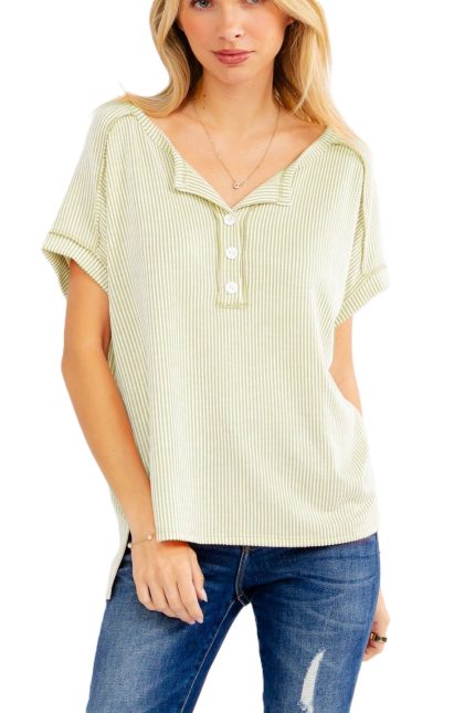 Solid Rib Knit Henley Top