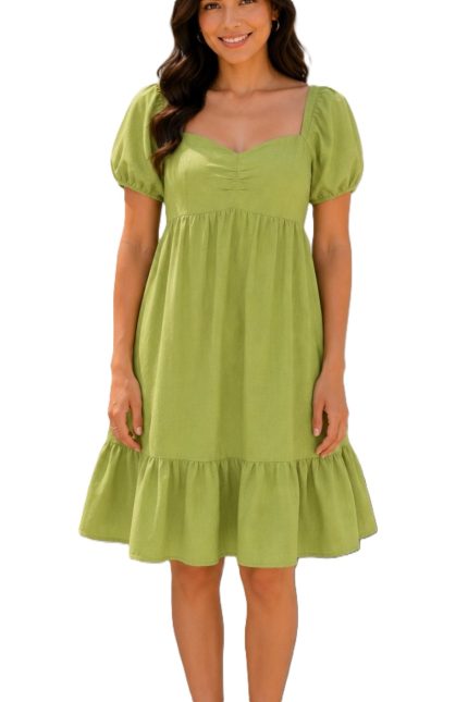 Puff Sleeve Smocked Back Babydoll Dress