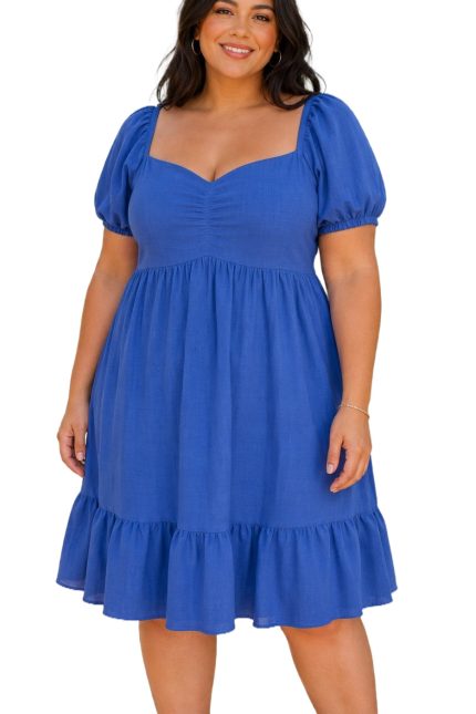 Plus Puff Sleeve Smocked Back Babydoll Dress