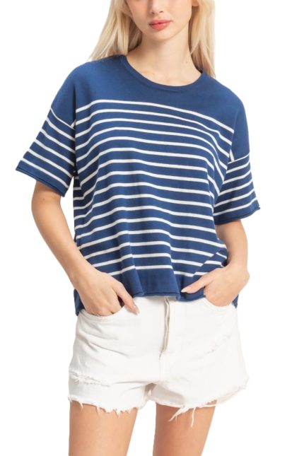 Striped Short Sleeve Knit Top