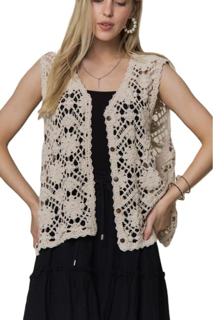Boho Crochet Knit Button Vest Top