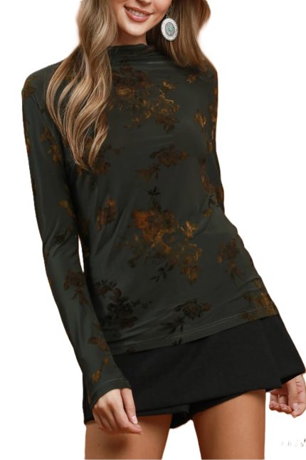 Floral Mock Neck Long Sleeve Top