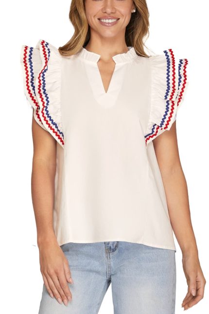 Ruffle Sleeve Woven Top