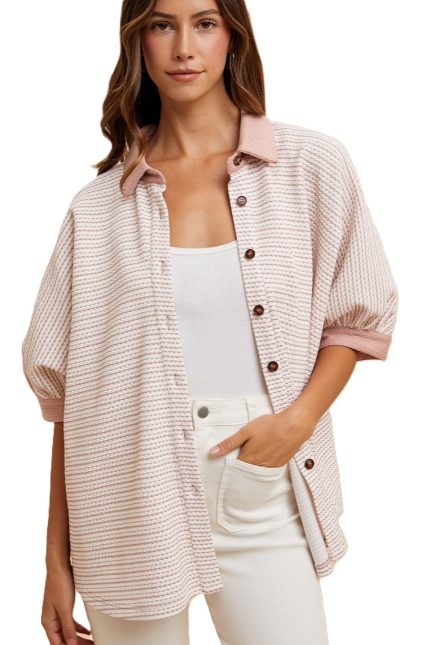 Textured Stripe Jacquard Knit Oversized Blouse