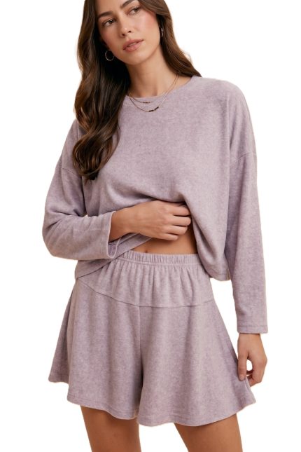 Soft Fleece Knit Top And Flare Shorts Set