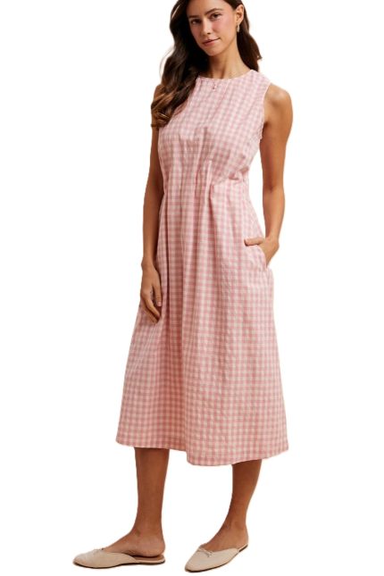 Gingham Check Sleeveless Midi Dress