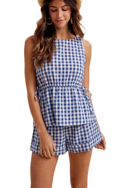 Gingham Check Top And Pull-on Shorts Set