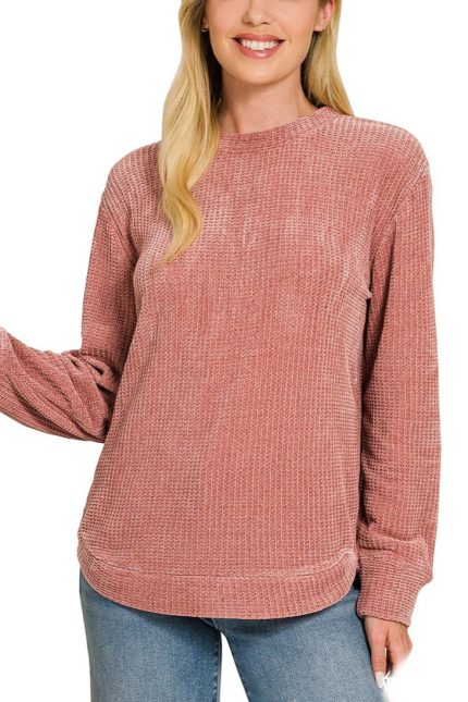 Chenille Waffle Round Neck Sweater