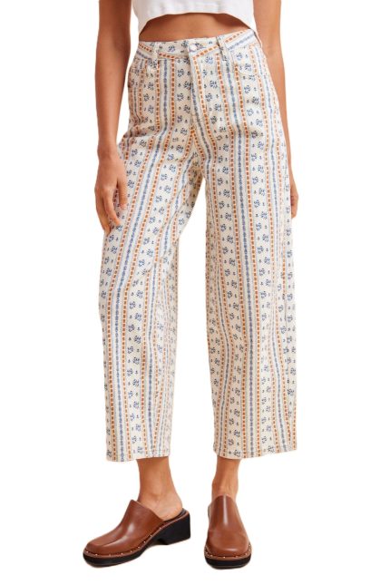 Boho Floral Striped Barre Cropped Denim Pants