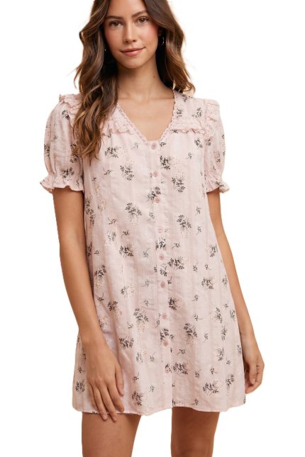 Floral Print Textured Woven Mini Dress