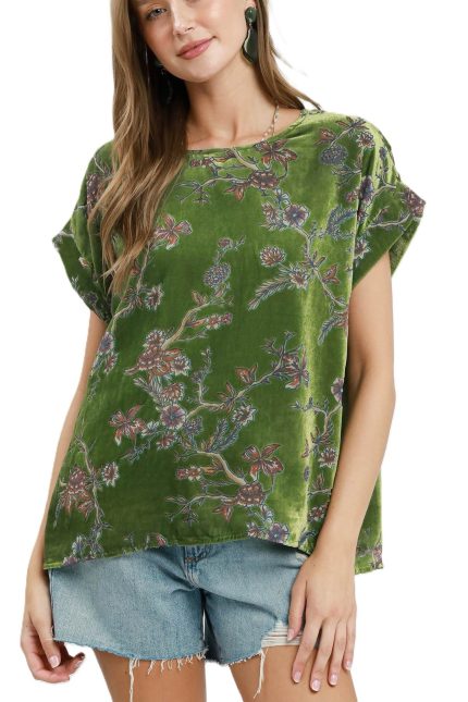 Mix Floral Velvet Boxy Top