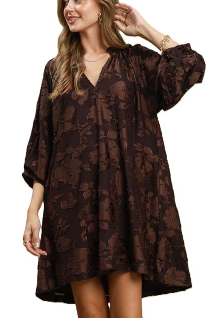 Velvet Floral Textured Babydoll Mini Dress
