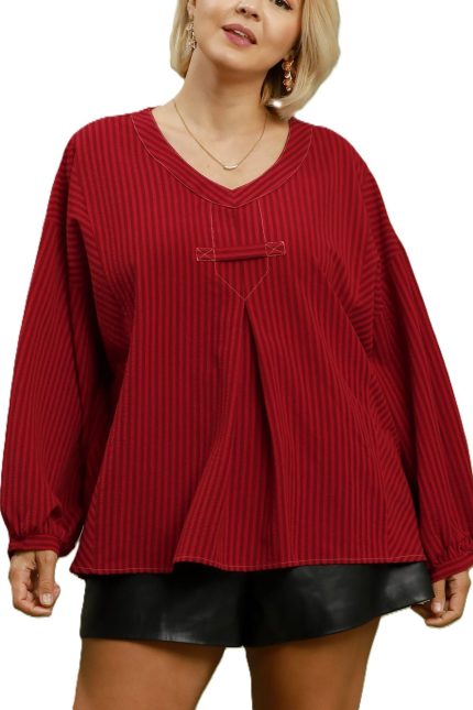 Plus Seersucker Stripe Hi-low Blouse