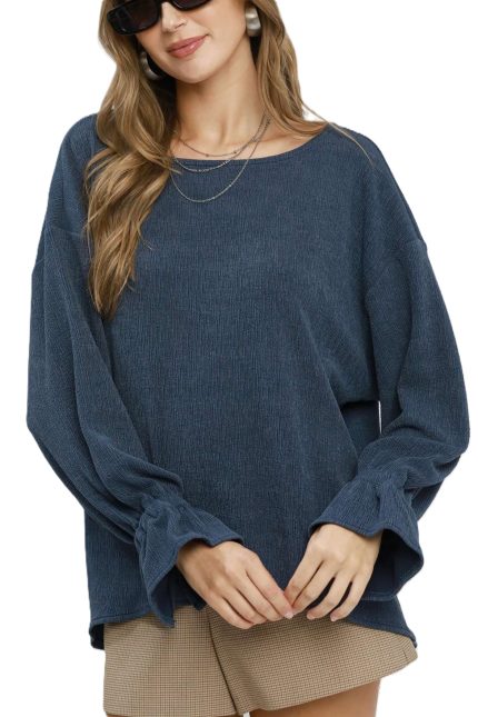 Knit Top With Tie Cuff Sleeve Details