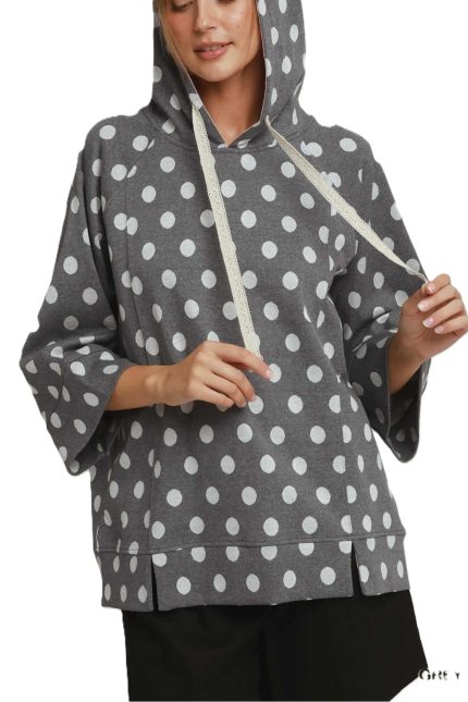 Polka Dot Printed Hoodie Tunic Top