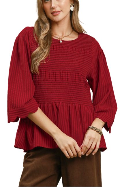 Stripped Smocked Babydoll Blouse