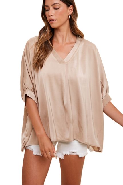 Satin V Neck Loose Fit Blouse