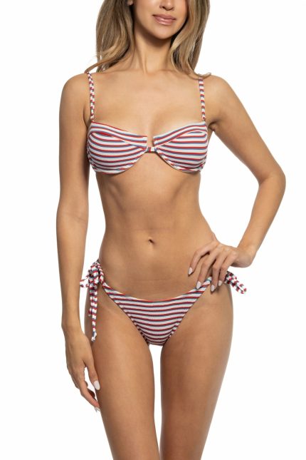 Textured Striped Underwire Top With Tie Side Bikini Set