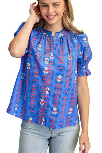 Vine Print Button Down Blouse