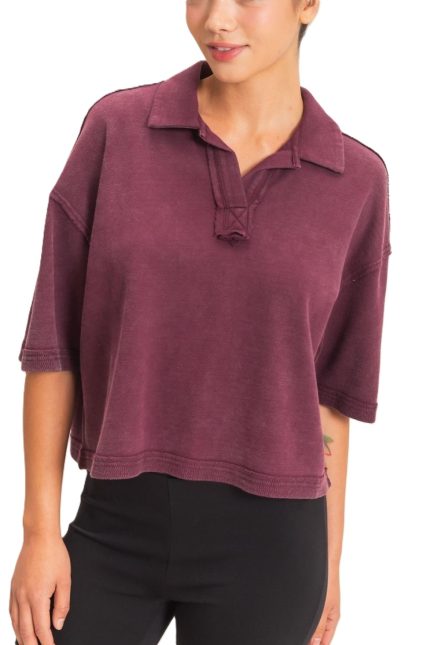 Mineral Wash Oversized Collar Short Sleeve Top