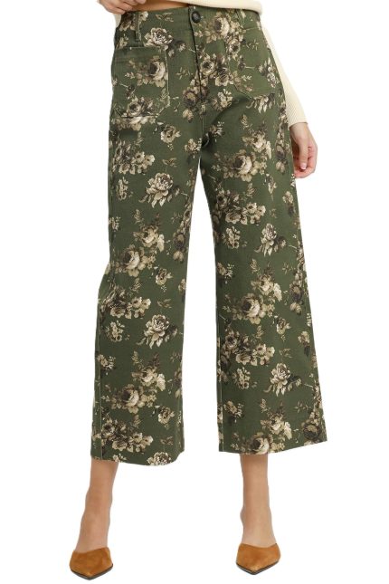 Floral Print Wide Leg Cropped Pants