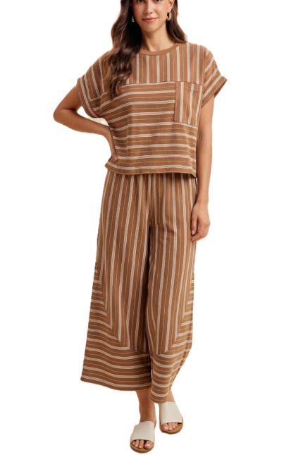 Multi Stripe Panel Dolman Sleeve Knit Top And Pants Set
