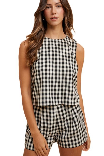 Gingham Check Sleeveless Top And Shorts Set