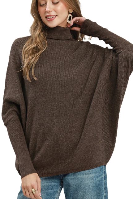 Soft Knit Turtle Neck Dolman Sweater Top