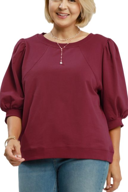 Plus Puff Sleeve Pullover Sweatshirt Top