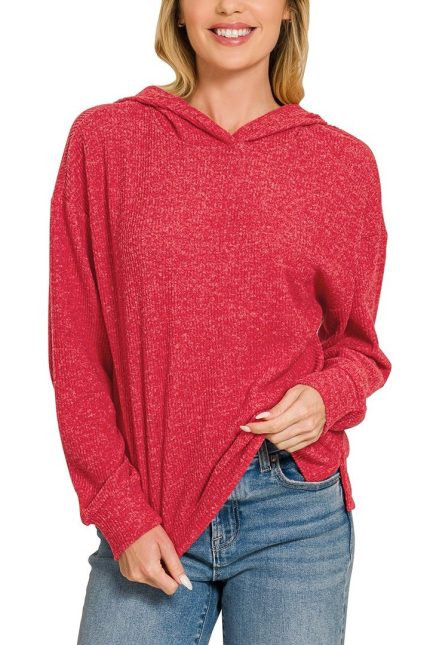 Brushed Ribbed Hacci Hoodie Pullover