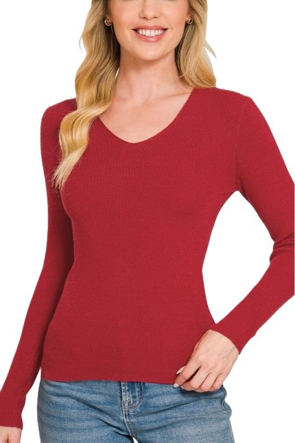 Viscose Fitted V-neck Sweater