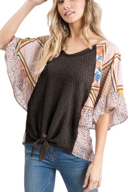 Open Knit Tie Front Top