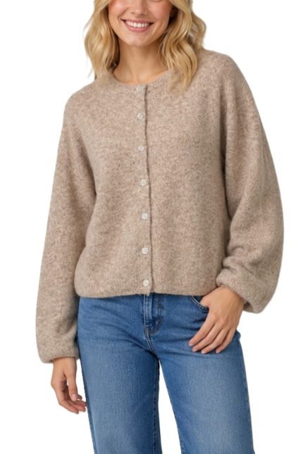 Crew-neck Button-up Cardigan