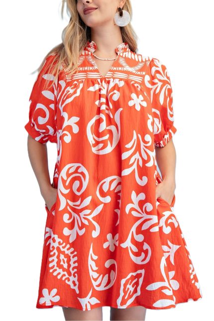 Printed V-neck Mini Dress