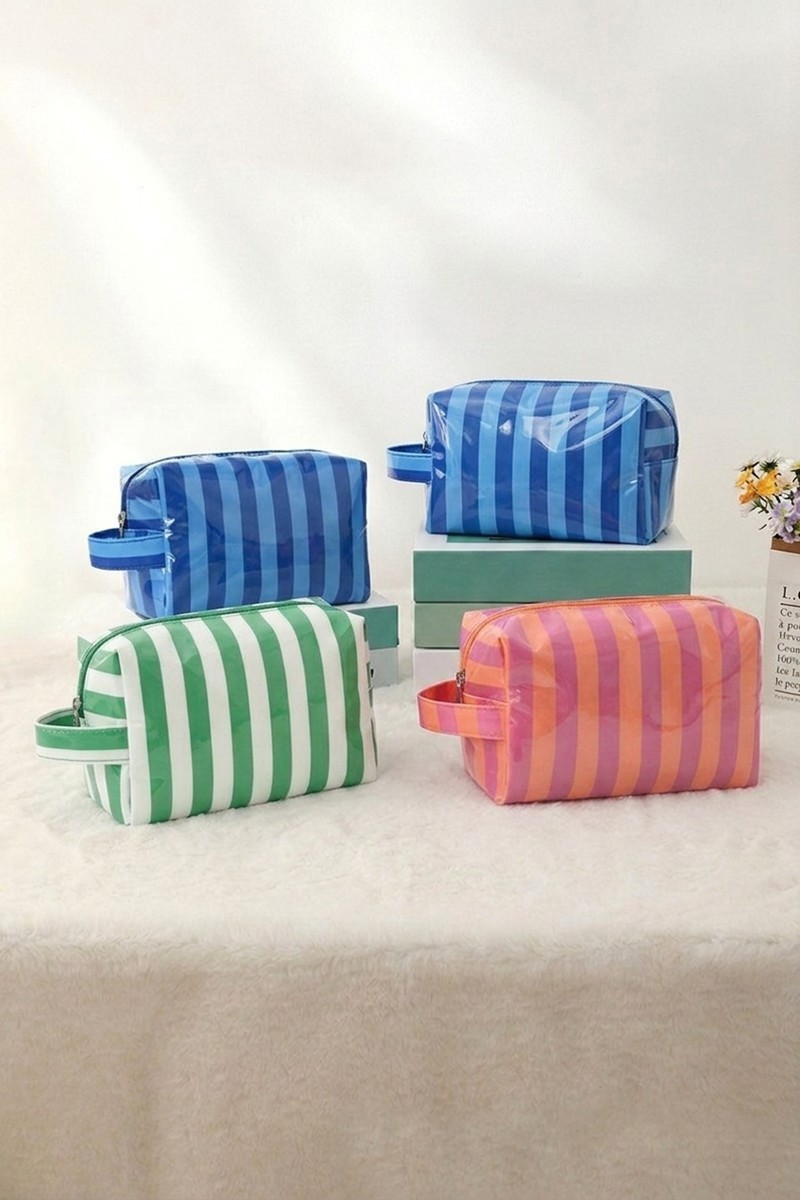 Striped Pvc Cosmetic Bag