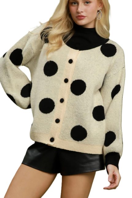 Polka Dot Button Down Knit Cardiga