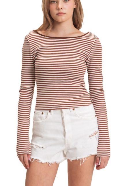 Striped Boat Neck Long Sleeve Top