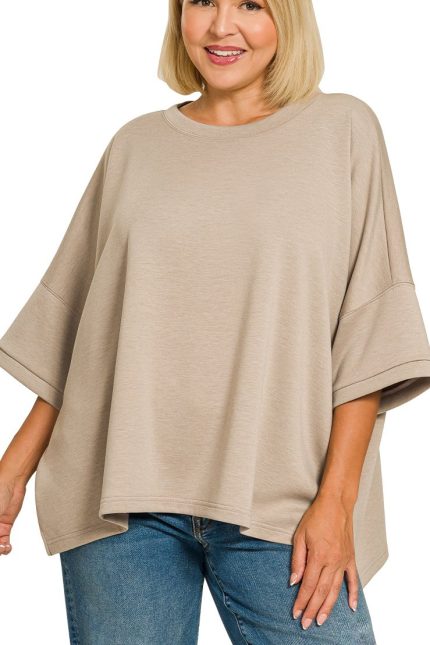 Plus Scuba Round Neck Top With Side Slits