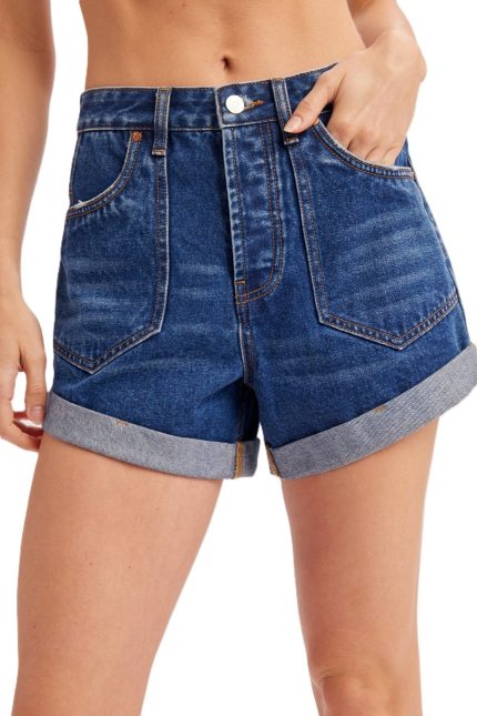Pocket Rolled Hem Denim Shorts