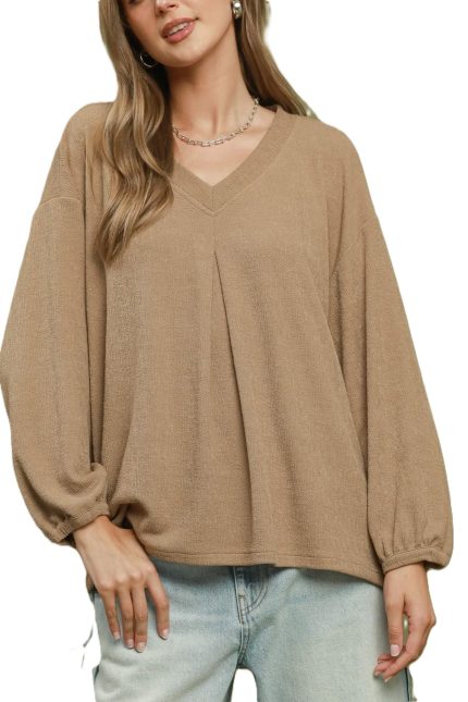Pleated V-neck Top