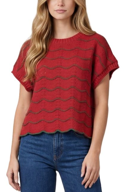 Scallop Striped Pattern Knit Top