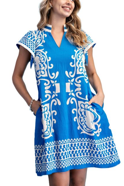 Printed V-neck Mini Dress