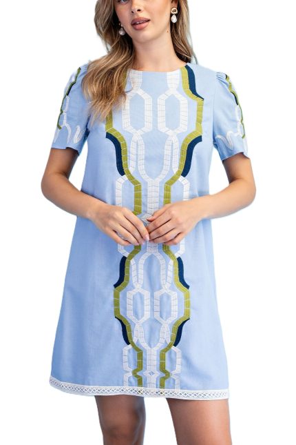 Embroidered Linen Round Neck Dress