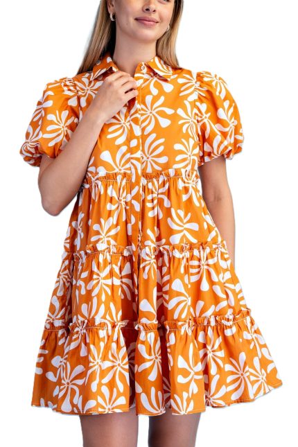 Printed Tiered Shirt Dress