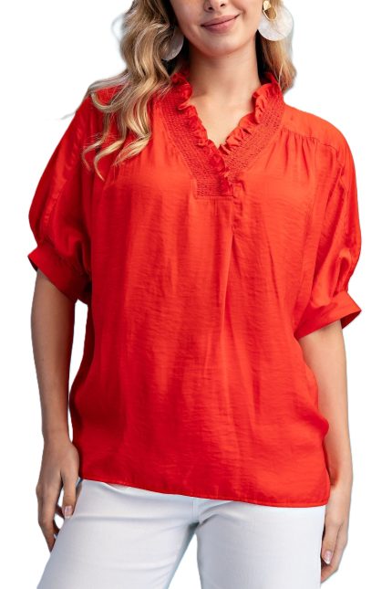Washed Satin V-neck Dolman Sleeve Top