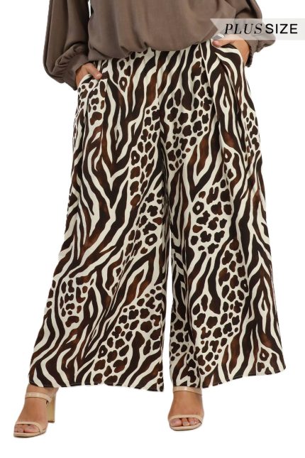 Plus Mixed Animal Print Wide Leg Pants